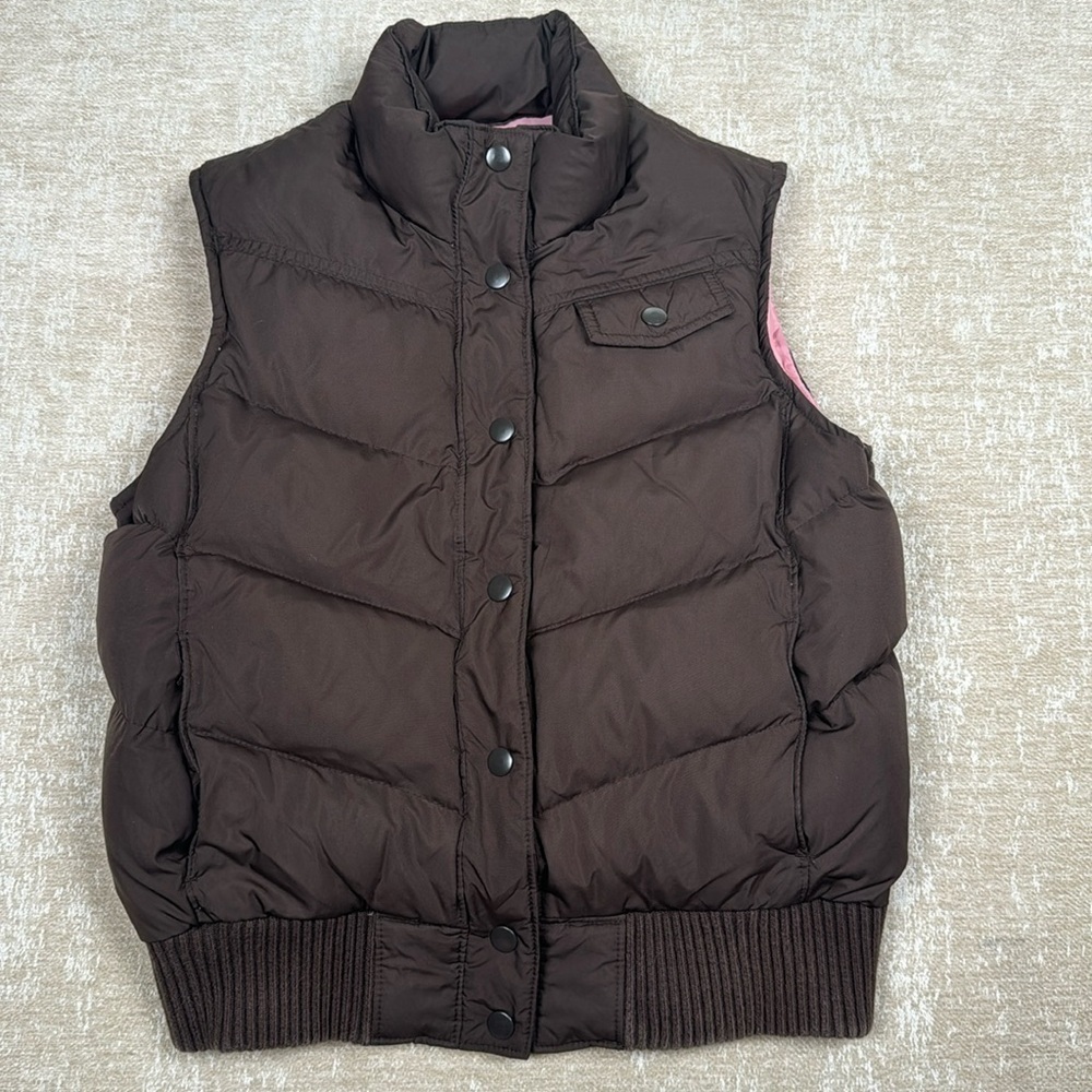 Gap Womens Puffer Vest Size S Brown And Pink Inside Snap Pockets